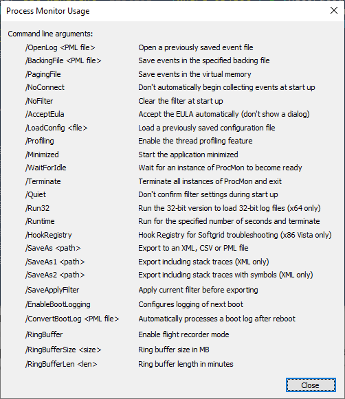 Screenshot: Process monitor usage