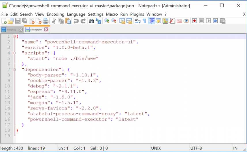 Screenshot: Notepad ++ editor