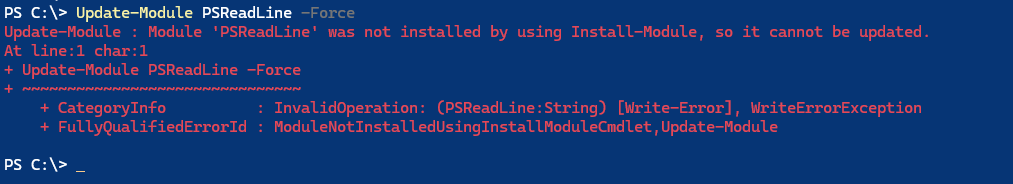 Fehlermeldung bei der Aktualisierung von PSReadLine in PowerShell auf Windows 10.