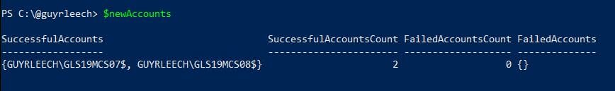 Inhalt der Variable $newAccounts
