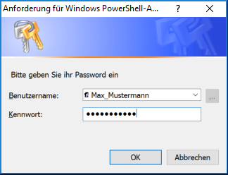 Figure 1: Fig. 1: Dialog box for entering username and password, based on a PSCredential object