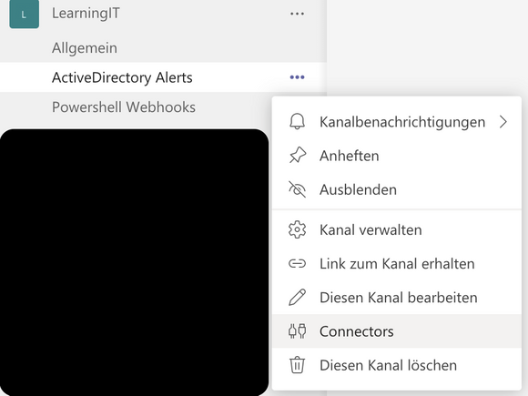Die Connectors-EInstellungen eines Team-Kanals sind über das Kontextmenü zugänglich