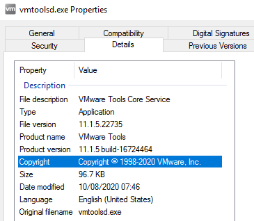 Den Firmennamen finden Sie in der Regel in den Eigenschaftsdetails einer .exe-Datei im Eintrag "Copyright"