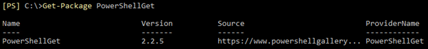 Screenshot: The output of Get-Package PowerShellGet