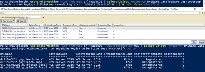 Piping the output from Get-BrokerMachine to Out-Gridview gives you a clear overview of the data