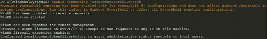 Screenshot: Output of the Enable-PSRemoting cmdlet in PowerShell 7