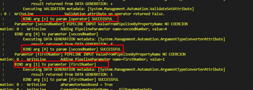 Screenshot: Trace-Command reveals, parameter binding is successful