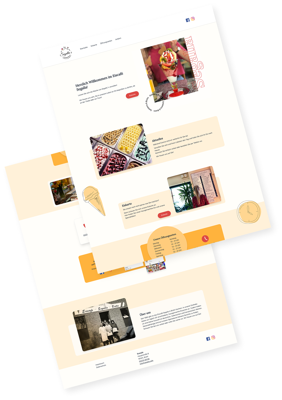 Design-Screenshot einer Eiscafé-Webseite, erstellt für ein Webdesign-Projekt.