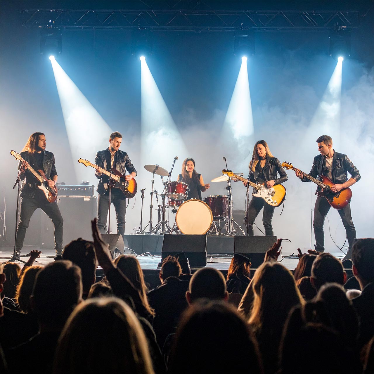 Rock band in concert