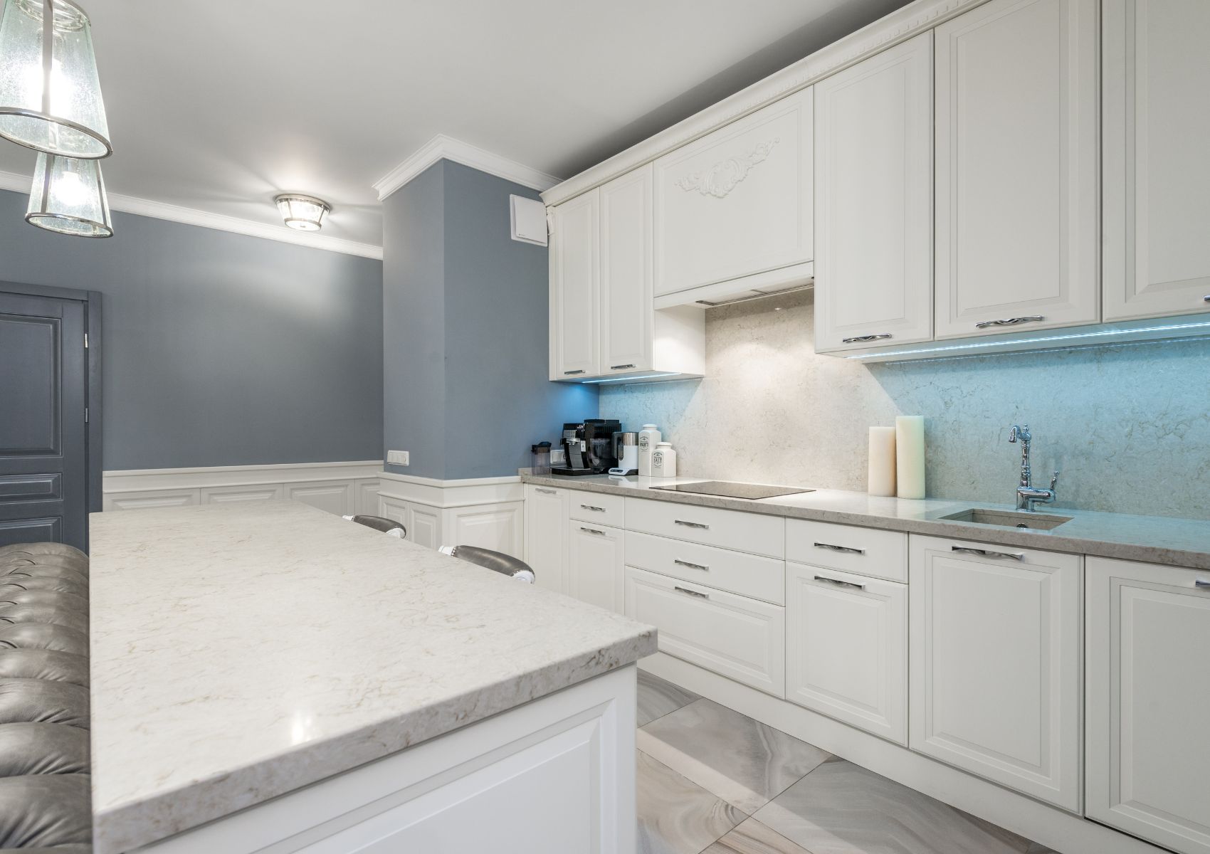 A White Kitchen Cabinets With Sink