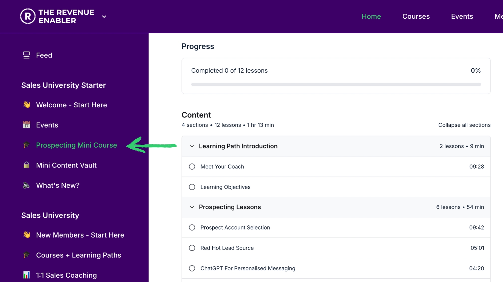 Image showing the location of the course in the learning platform. 