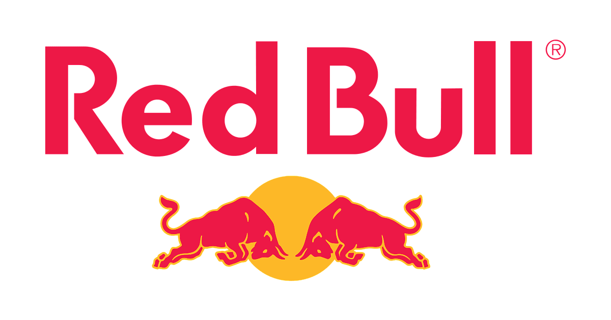 Red Bull Logo mit zwei aufeinander zu springenden roten Stieren vor einem gelben Kreis.