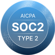 A blue circle with the words soc2 type 2.