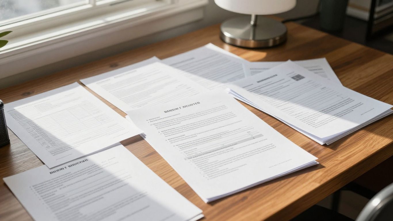 Legal invoices and documents on a desk.
