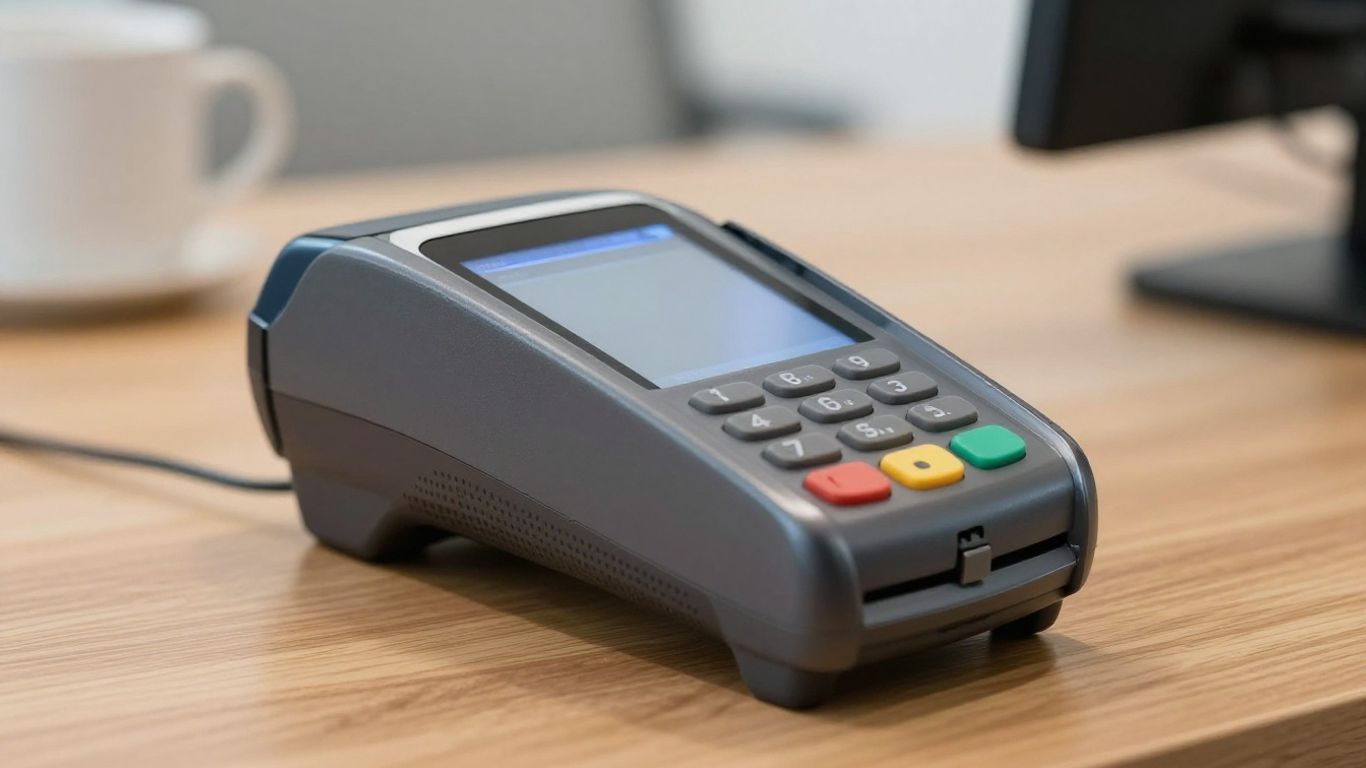 A secure electronic payment terminal on a desk