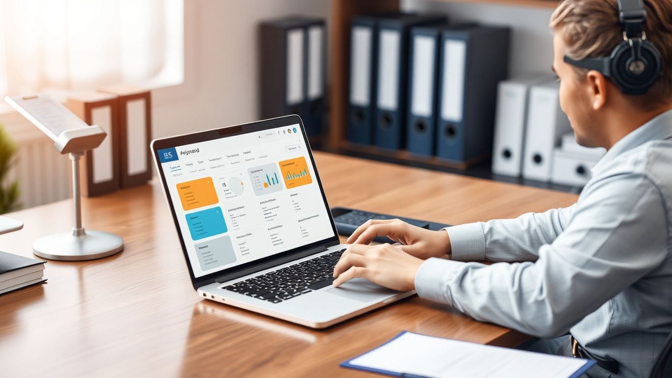 Legal professional evaluating financial software configurations