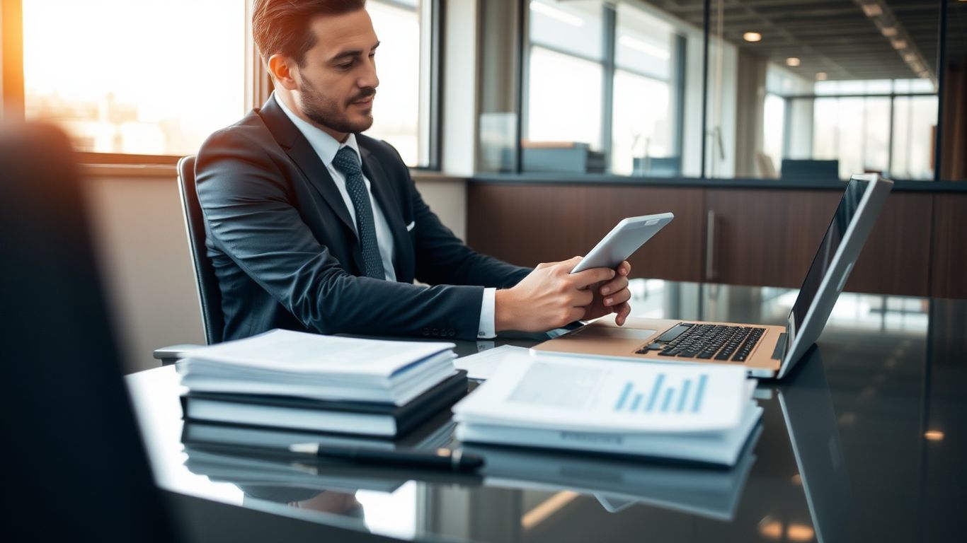 Legal professional reviewing financial reports