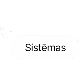 A stylized white paper plane icon pointing right next to a white rounded rectangle with the word 'Sistēmas' in black text.