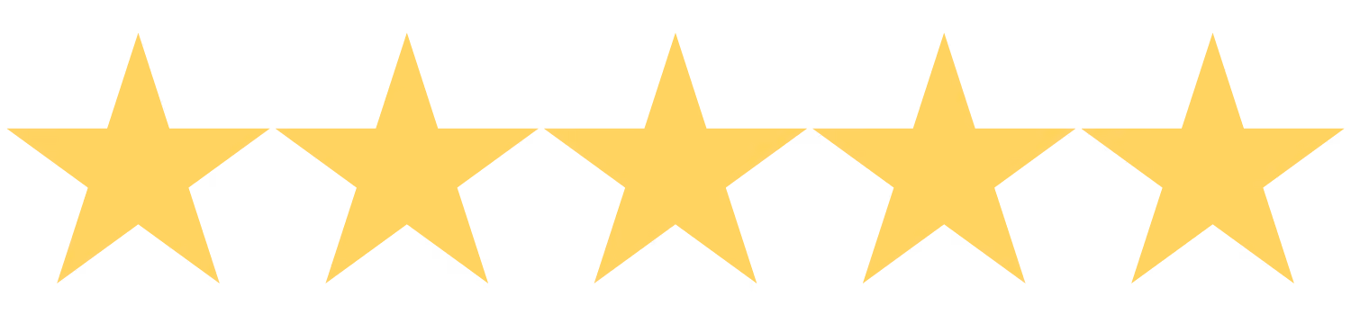 Five yellow stars in a horizontal row representing a five-star rating.
