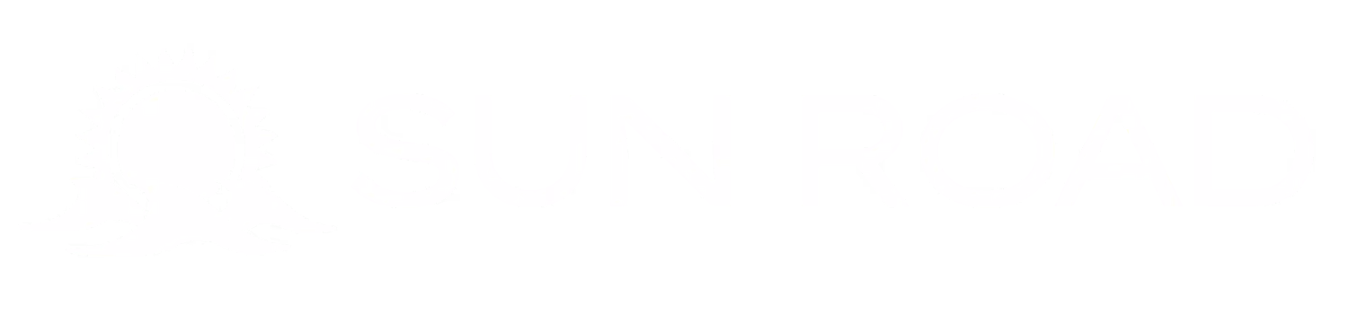 Logo showing a stylized sun with rays behind a winding road and mountains, next to the text 'SUN ROAD' in bold uppercase letters.
