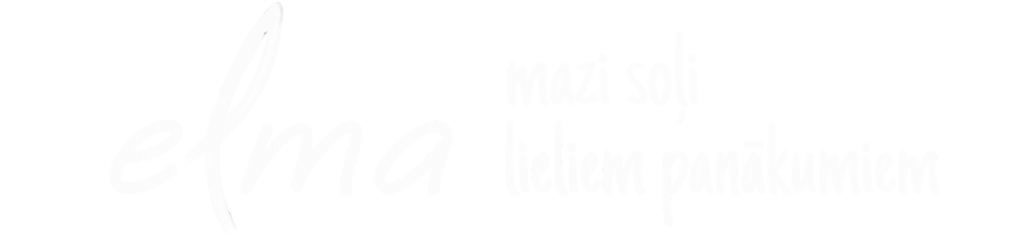 White handwritten text on transparent background reading 'elma mazi soļi lieliem panākumiem'.