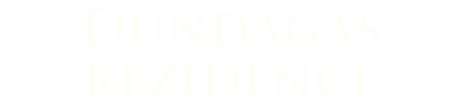 Text logo displaying the words 'Dundagas Rezidence' in uppercase serif font with white letters on a transparent background.