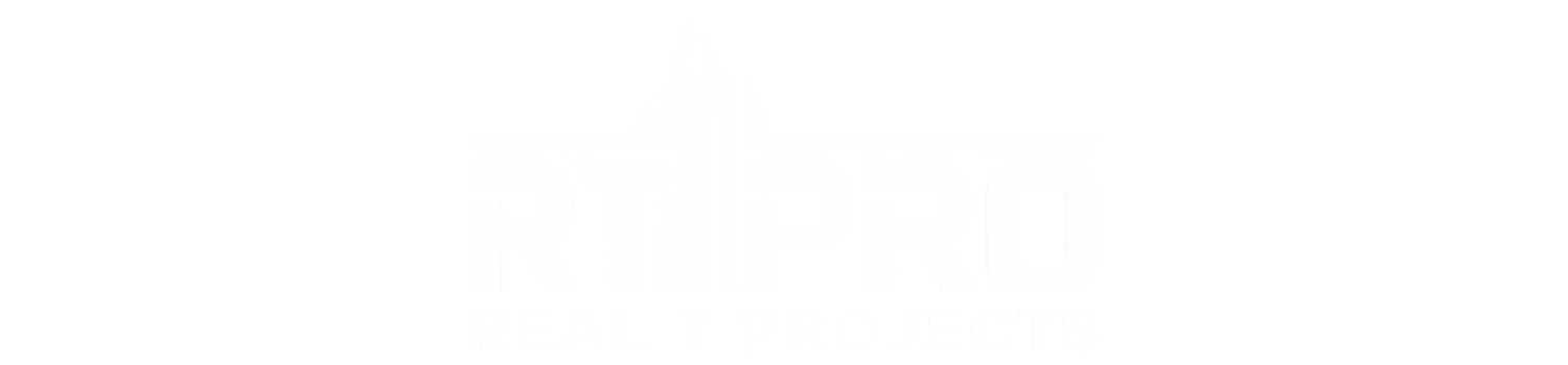 RTI Pro Real T Projects logo in white with stylized letters and a building silhouette integrated in the design.
