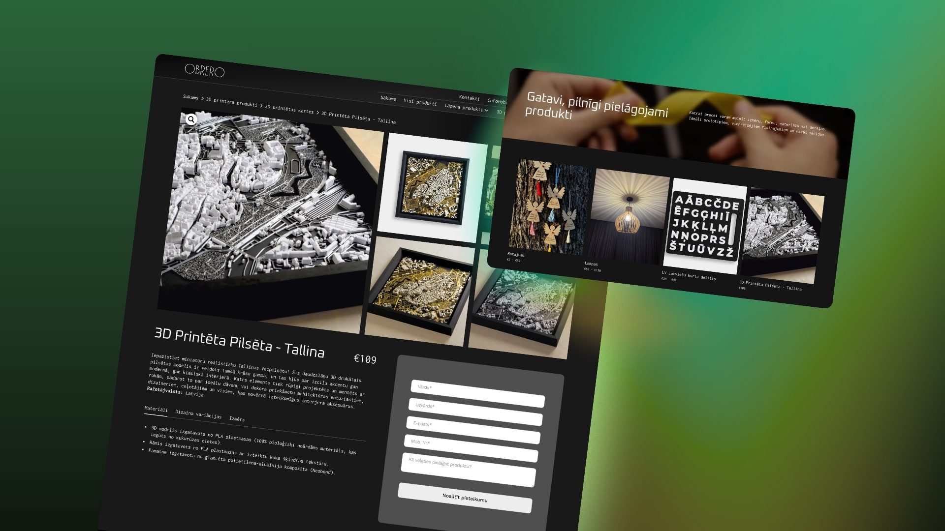Obrero.lv produkta lapas skats ar tehnisko informāciju