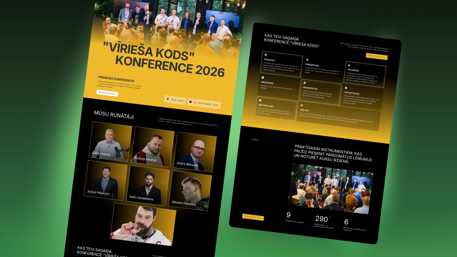 Konferences “Vīrieša kods 2026” mājaslapas skats ar programmu un runātājiem
