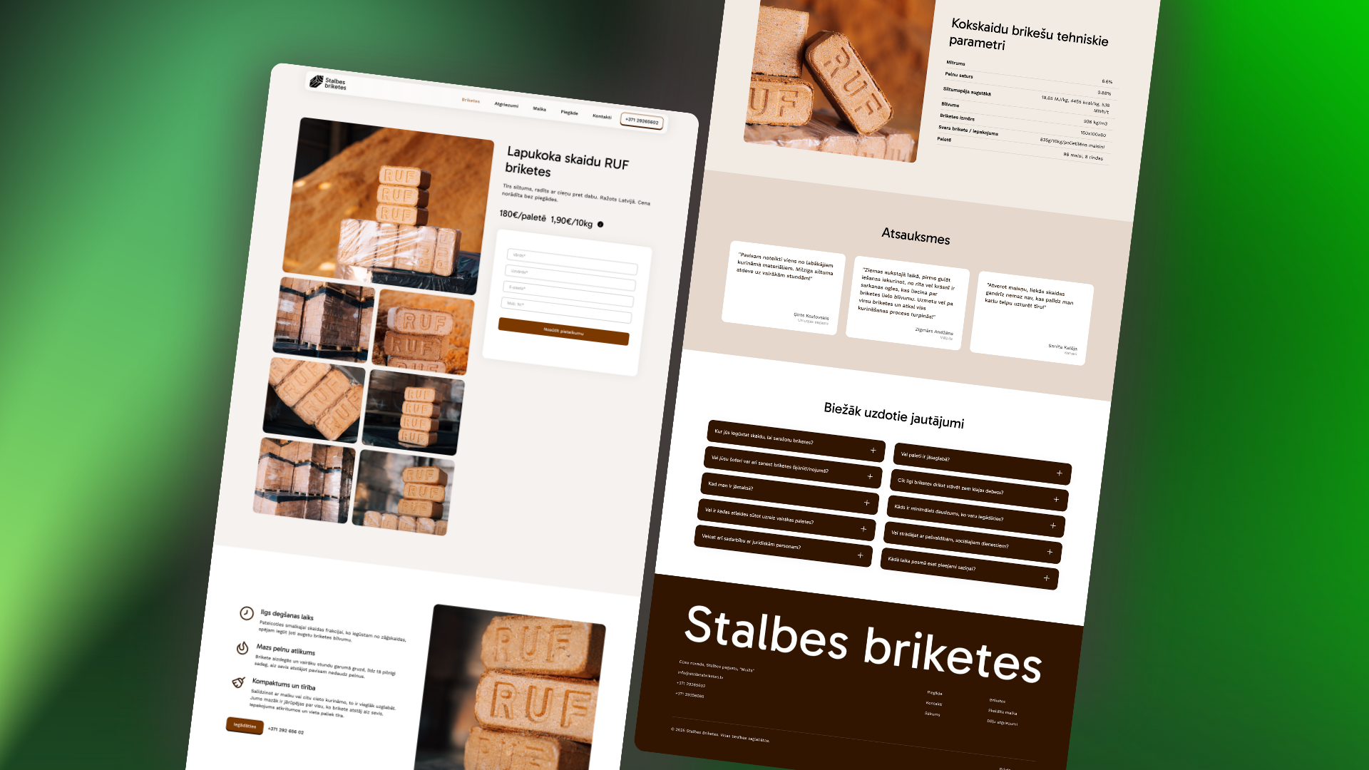 Stalbes Briketes produkta lapas skats ar cenu informāciju un pieteikuma formu
