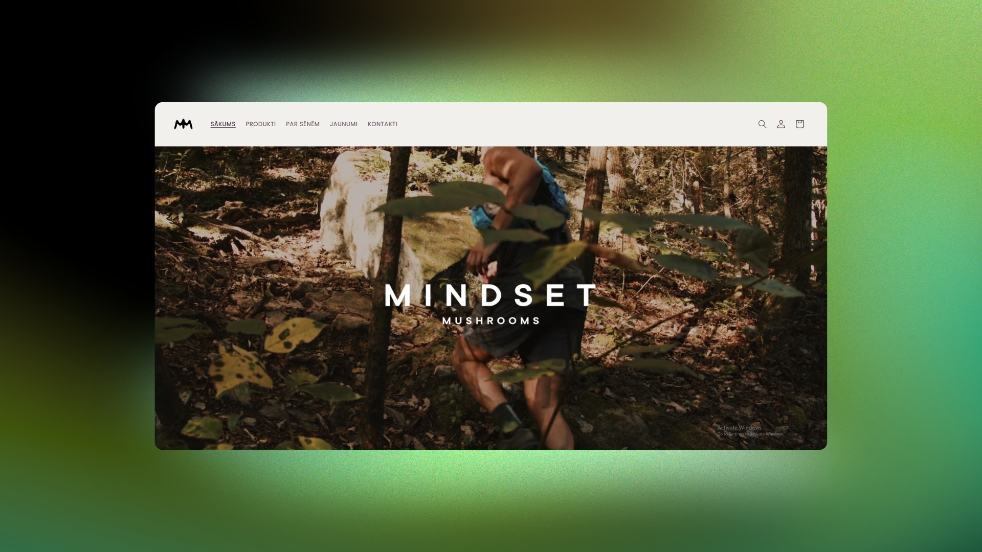 Mindset Mushrooms e-veikala sākumlapas dizaina makets