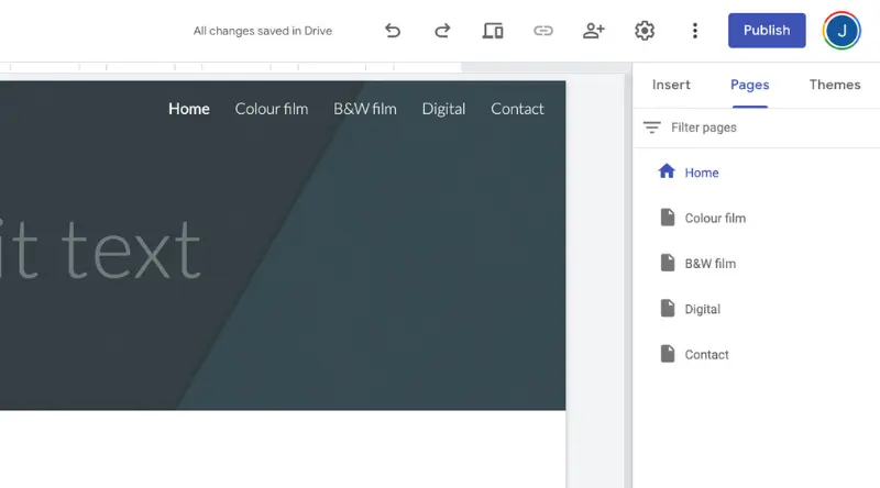 Within Google Sites: customize your site by arranging blocks and adding content directly through a streamlined editor interface.