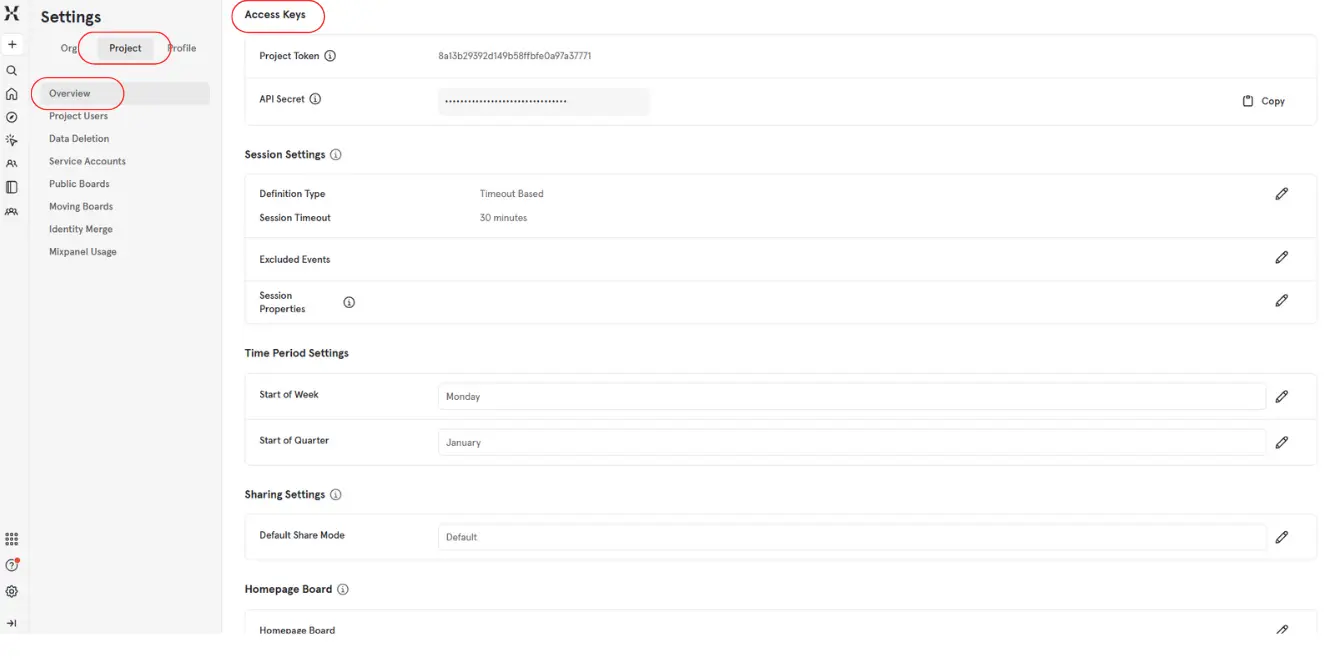 Find your Mixpanel Token Under “Access Keys” in Project Settings