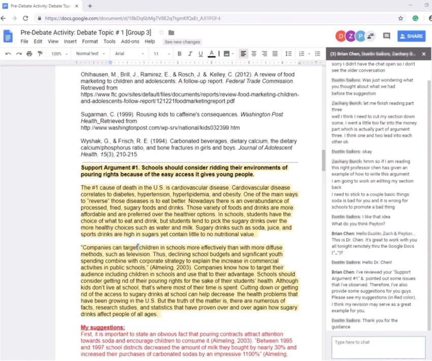 Real-time collaboration in Google Docs, where teammates can write, edit, and comment together in one shared document