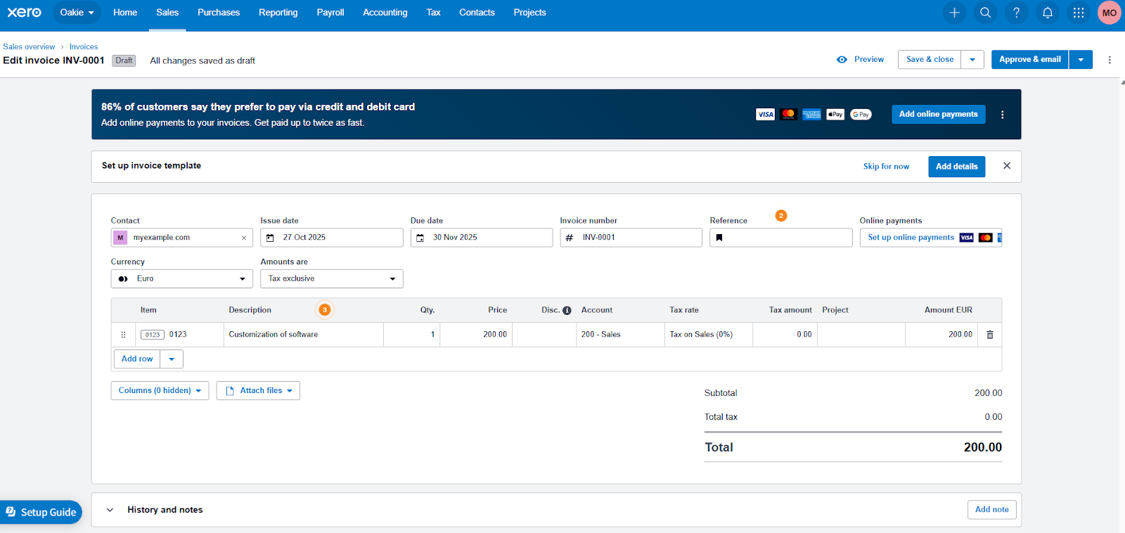 Create, customize, and send your first professional invoice directly from Xero