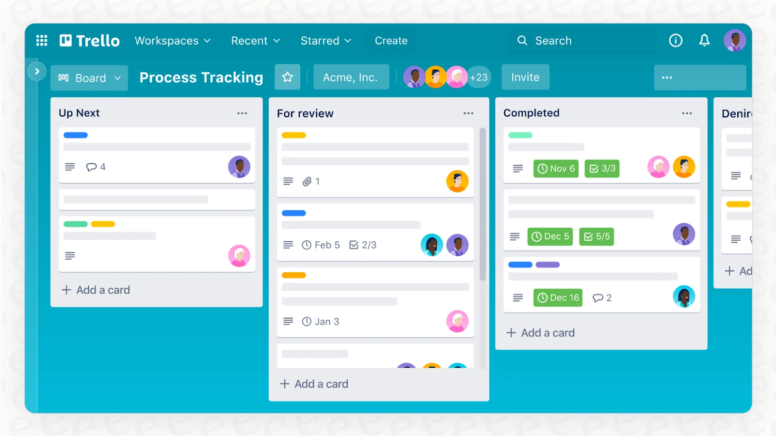 Trello’s Kanban board interface showing lists and cards where tasks and project items are organized visually