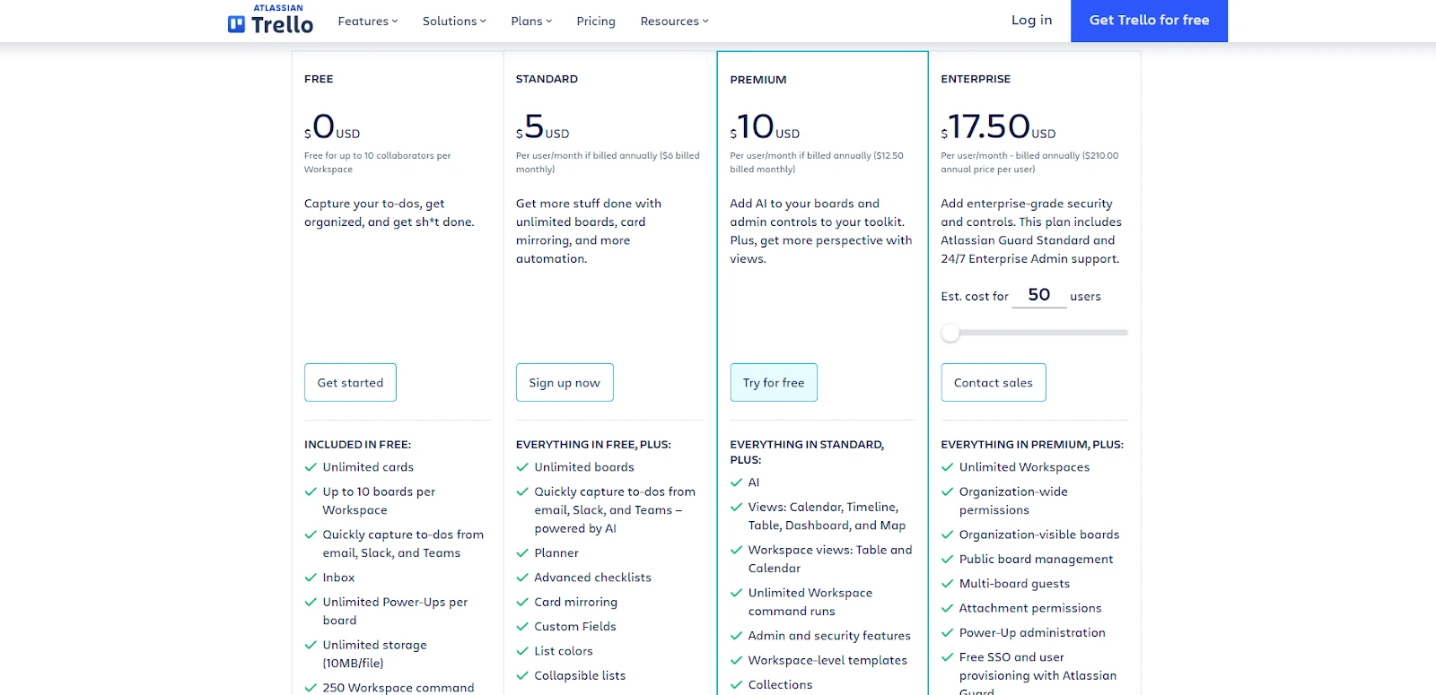 Comparison of Trello’s pricing tiers, from the free plan to enterprise-grade options, with tools for collaboration, automation, and workflow scaling