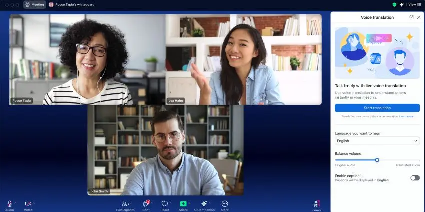 Zoom’s clean interface for professional online meetings