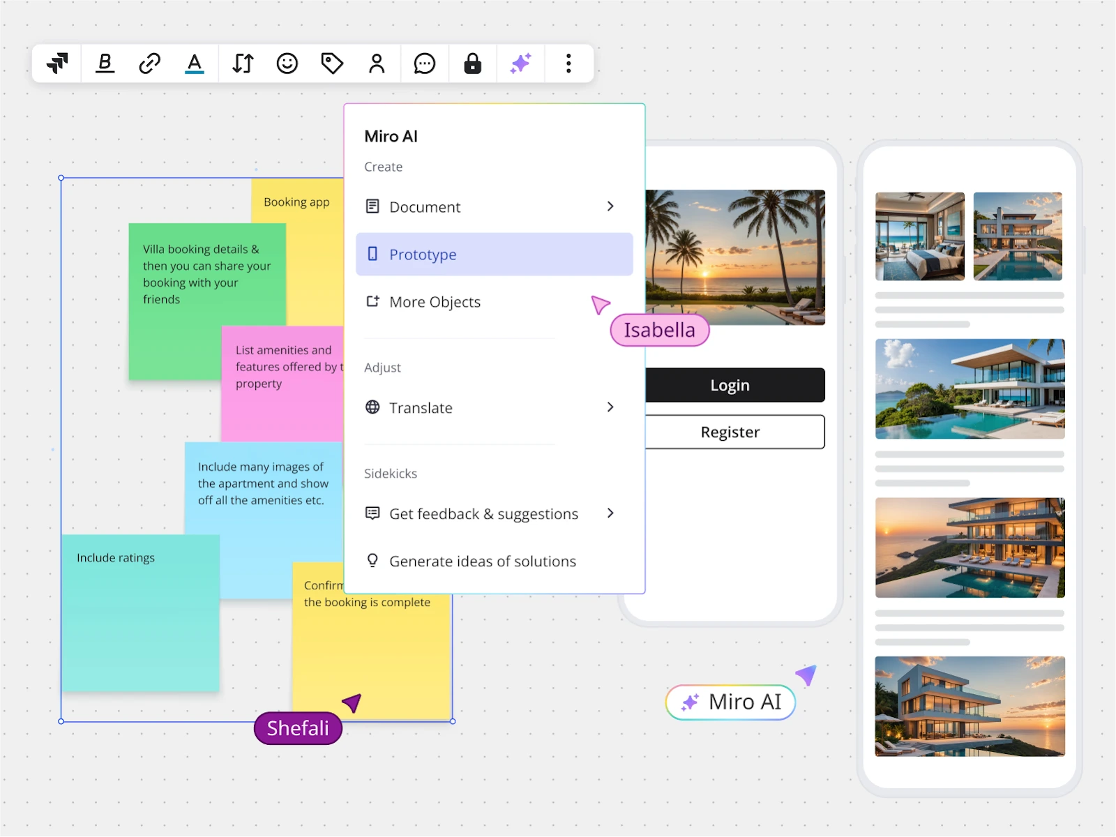 From feature ideation to visual execution, you can track the progress of your app through Miro’s collaborative interface