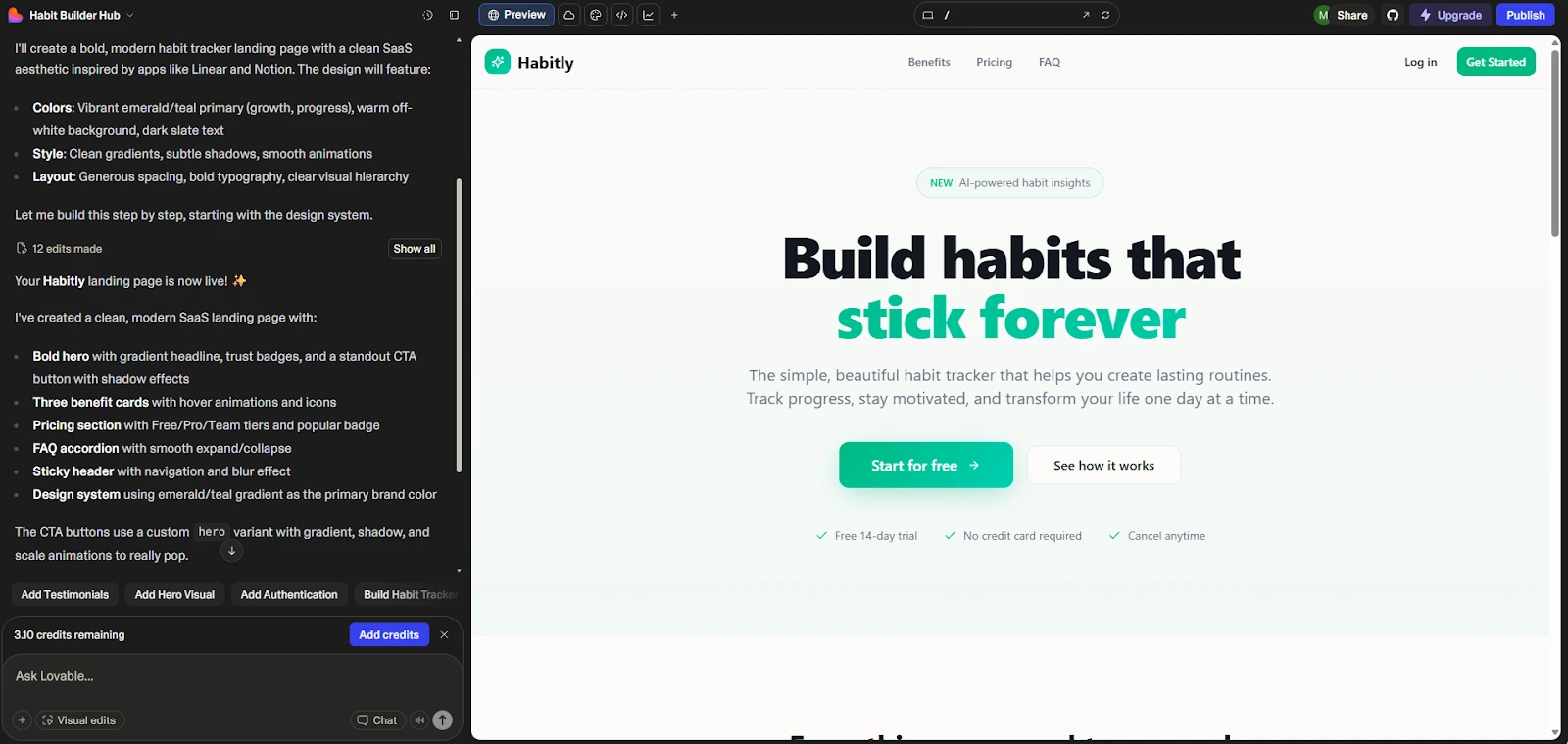 From prompt to finished landing page with Lovable
