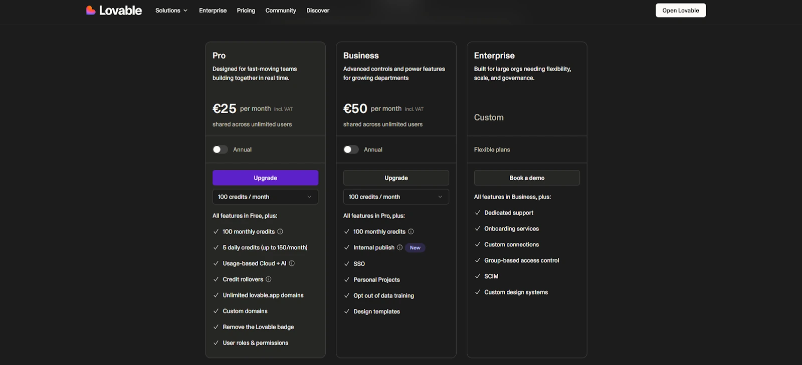 Choose a Lovable plan based on your usage needs