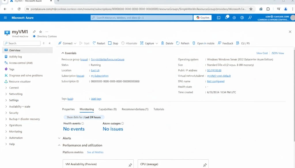 What a virtual machine looks like in the Azure console