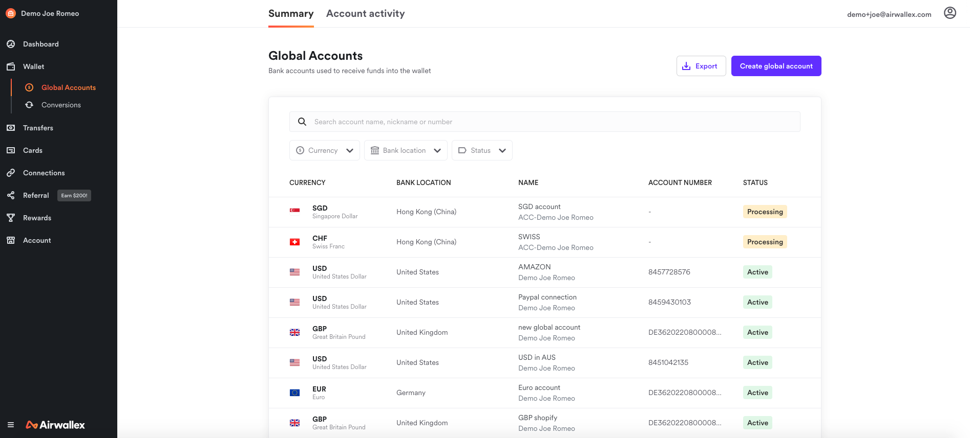 Manage multi-currency accounts with Airwallex
