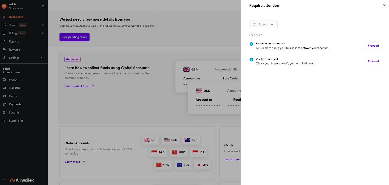 Finishing the last setup steps inside your Airwallex dashboard