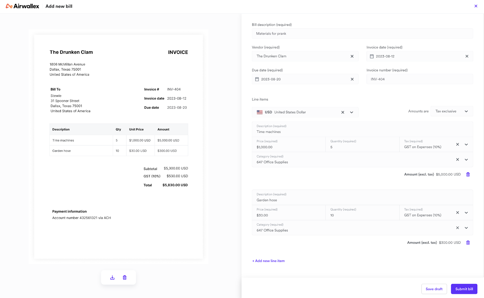 Manage your invoice details before payment in Airwallex