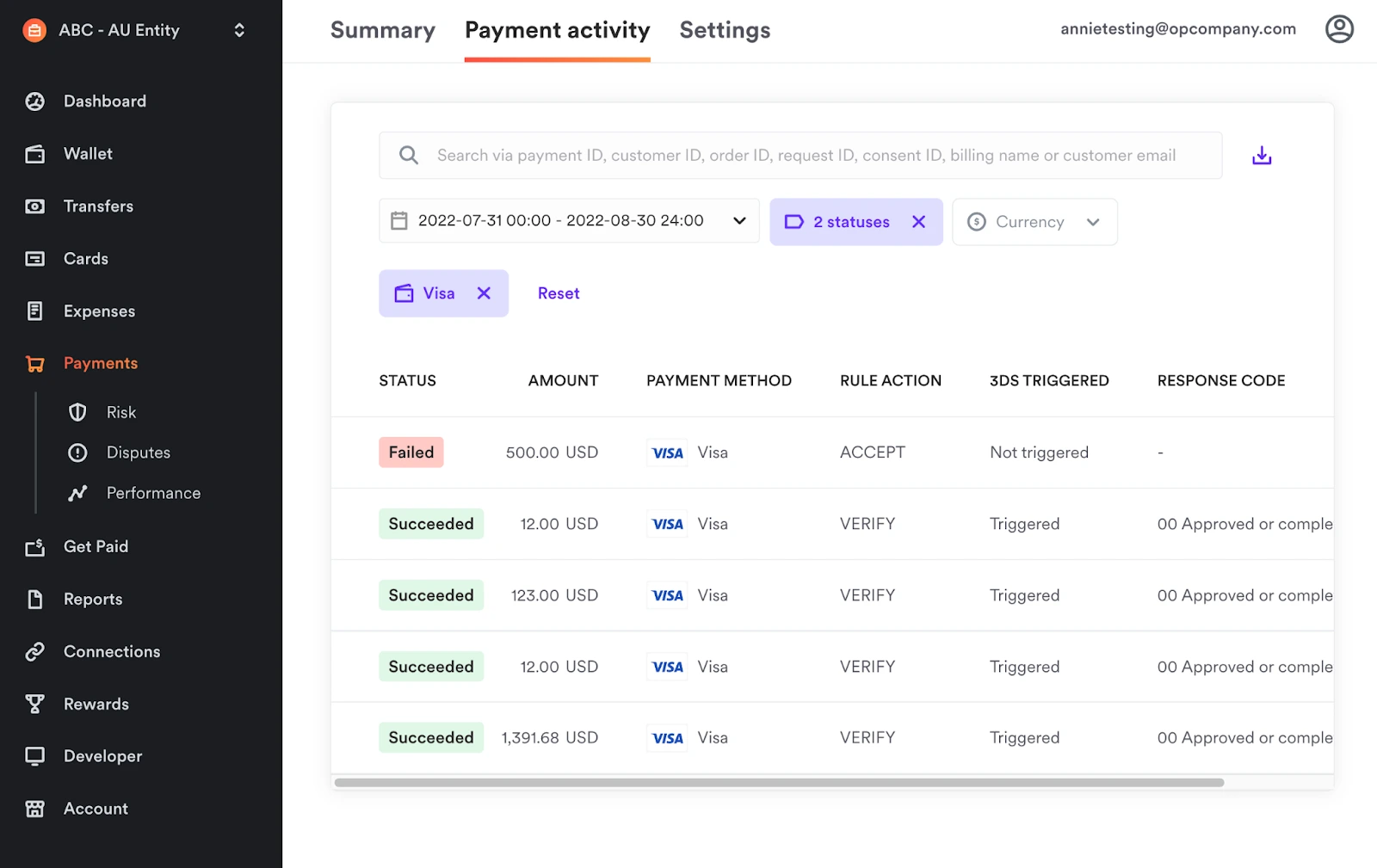 Review your card payment activity and transaction status easily