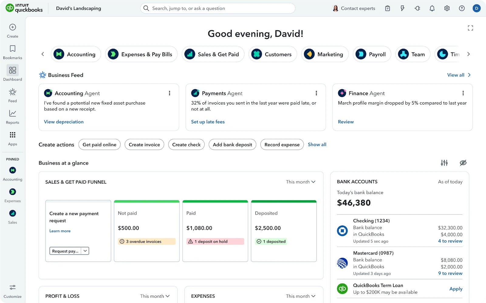 Your business finances at a glance on QuickBooks Online