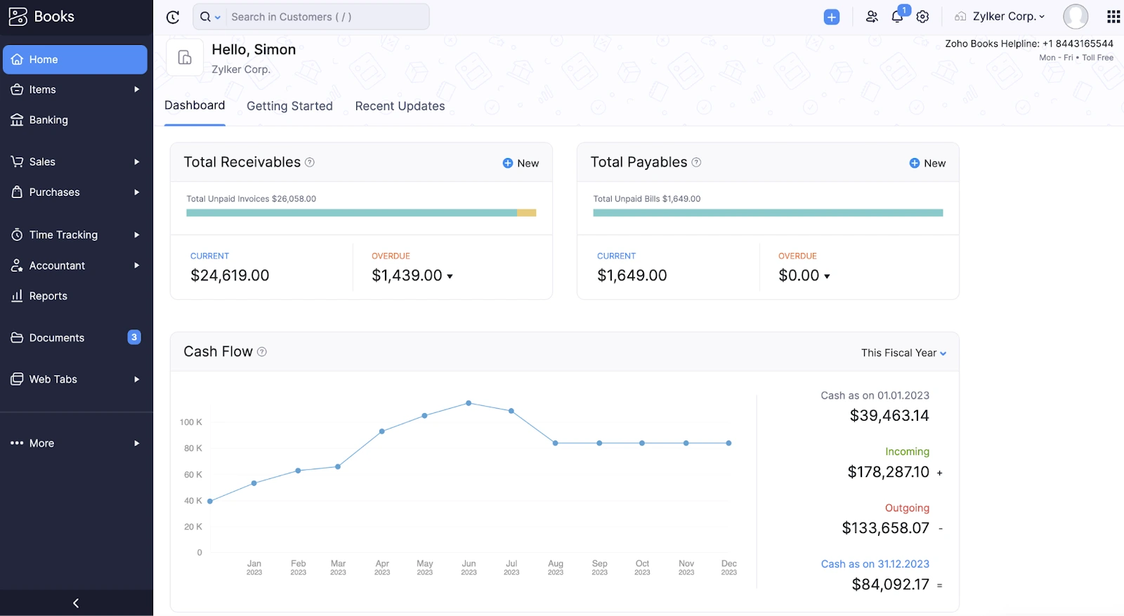 Monitor cash flow and invoices via Zoho Books