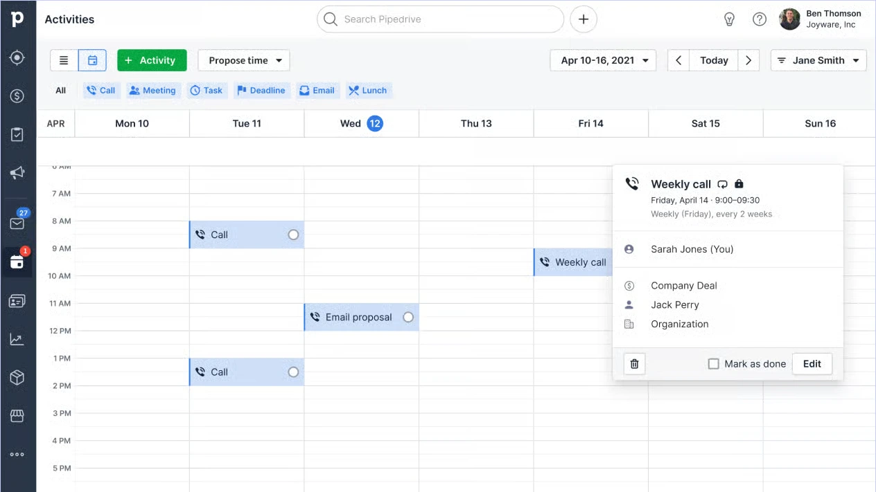 Plan every call and track every follow-up through Pipedrive
