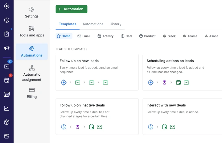 Pipedrive’s workflow automation for leads and deals